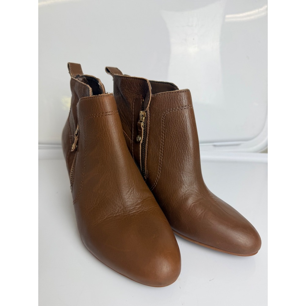 Antonio Melani Harlen Brown Leather Block Heel Ankle Booties Women's 7.5M